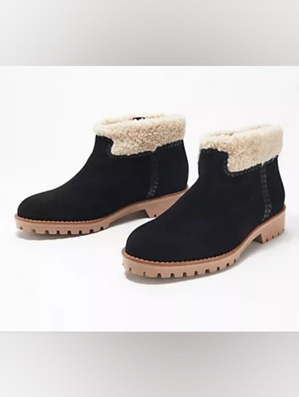 Jack Rogers Black Cream Faux Fur Suede Leather Sophie Sherpa Bootie 9.5 NWT NIB